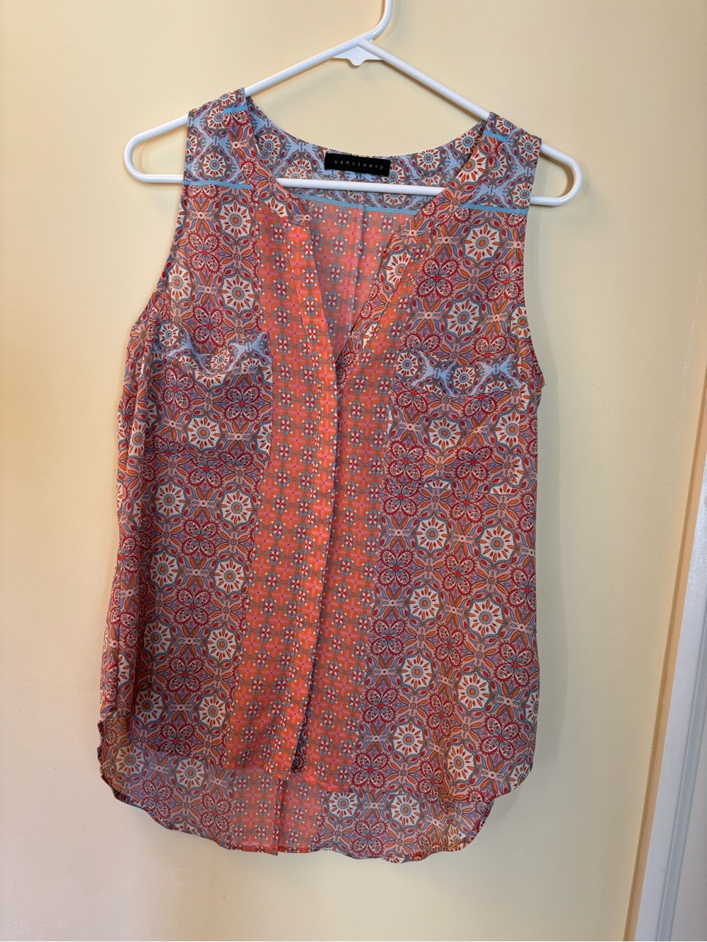 Sanctuary Coral and Light Blue Printed Sleeveless Tank